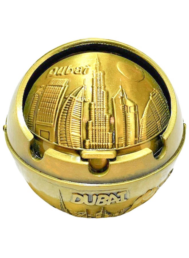 منفضة سجائر كلاسيكية مزخرفة, حامل سجائر بتصميم دبي والقلعة مع غطاء دوار | تحفة فنية من السبائك عالية الجودة لديكور المنزل والمكاتب والفنادق (ذهبي) - Image 4